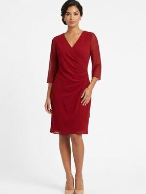 Donna Ricco Red 3/4 Sleeve Sheer Dress Size 14